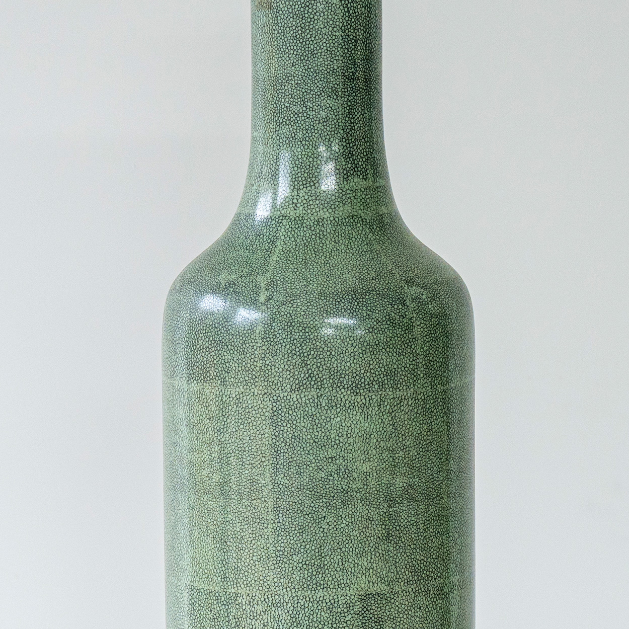 Green Speckled Glazed Ceramic Lamp, Custom Made Brown Lampshade by R. Houben