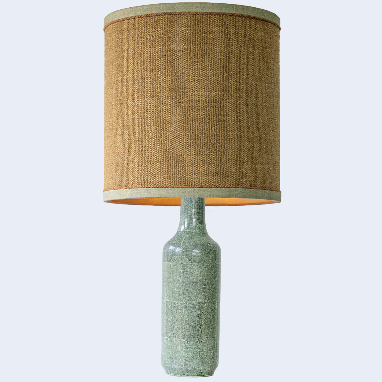 Green Speckled Glazed Ceramic Lamp, Custom Made Brown Lampshade by R. Houben