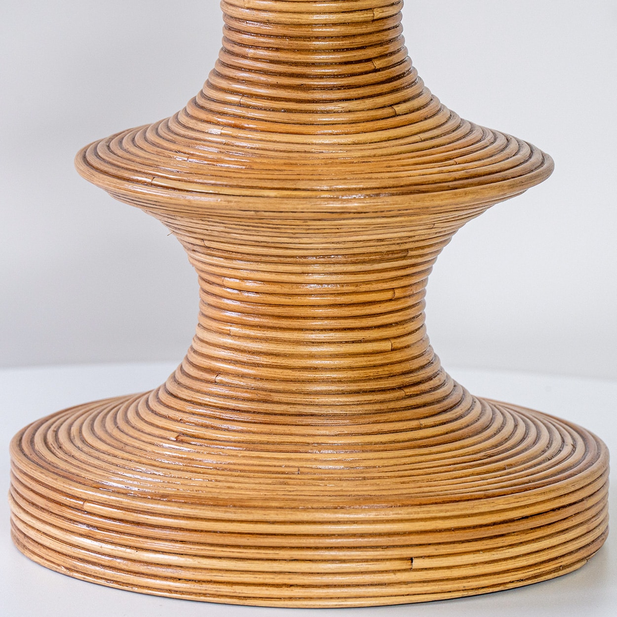 1 of the 2 Stacked Rattan Totem Taper Lamp, Custom Made Lampshade by R. Houben