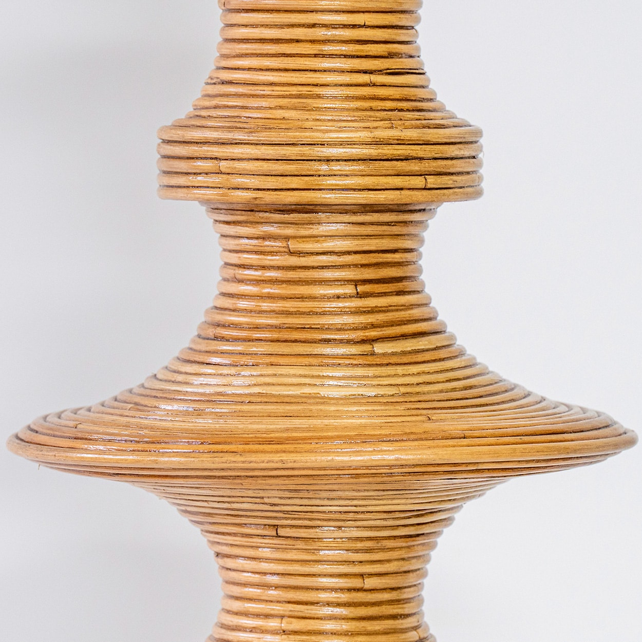 1 of the 2 Stacked Rattan Totem Taper Lamp, Custom Rattan Lampshade by R. Houben