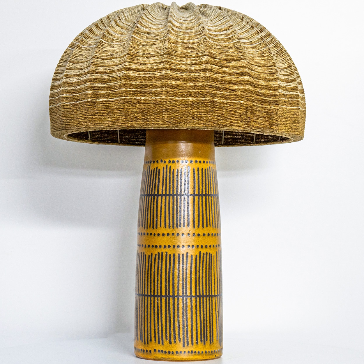 Göran Andersson Yellow Brown Ceramic Lamp, Custom Lampshade by R. Houben