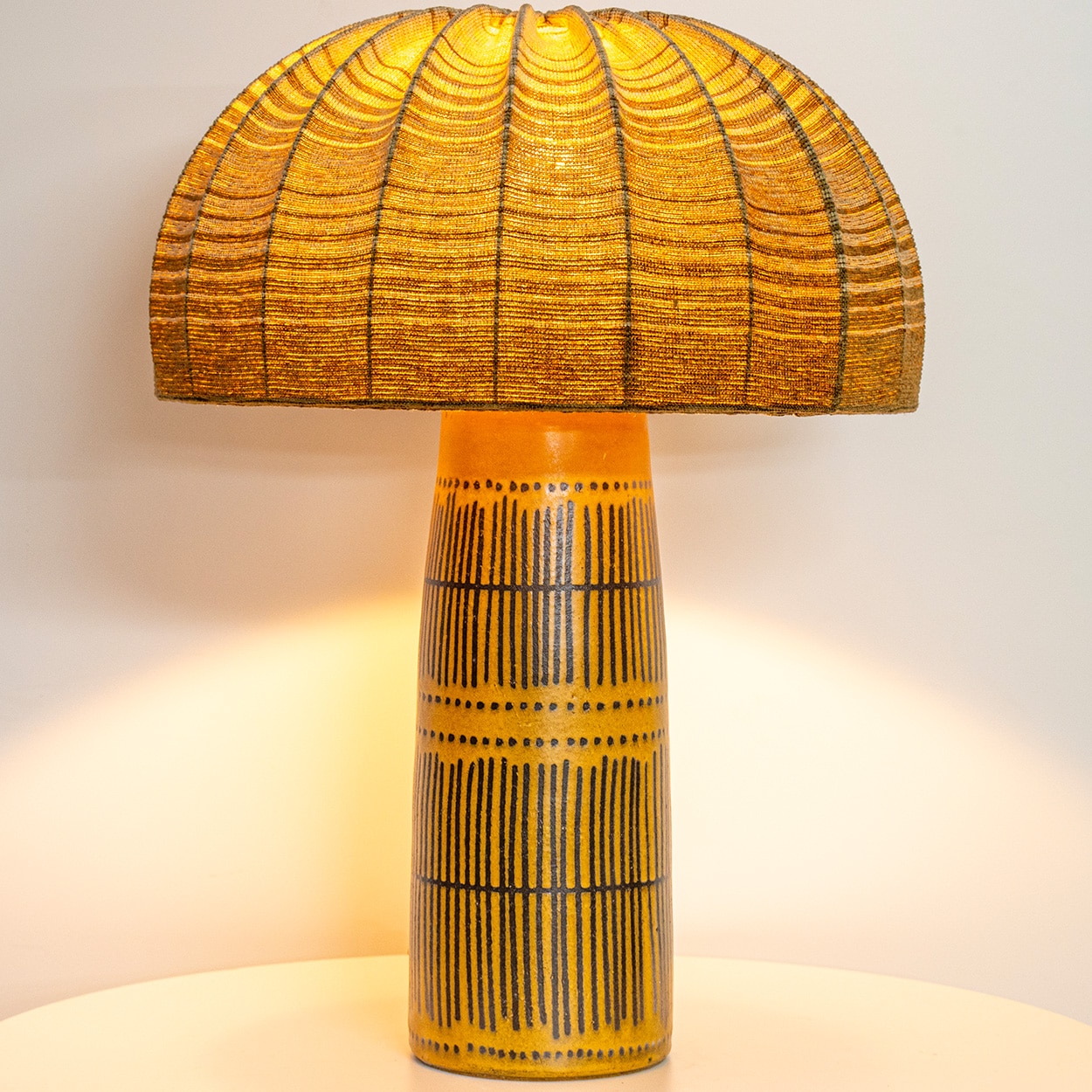 Göran Andersson Yellow Brown Ceramic Lamp, Custom Lampshade by R. Houben