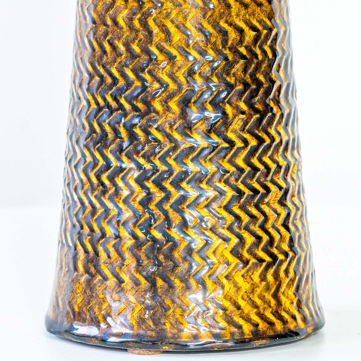 1 of the 2 Bitossi Ceramic Lamps, Rattan and Silk Lampshade by R. Houben