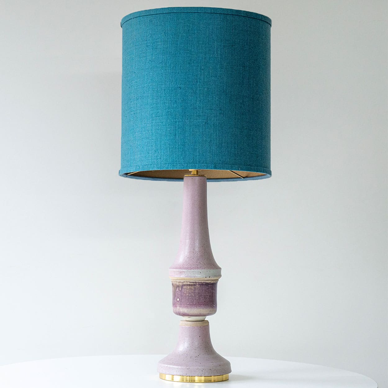 Large Lilac Ceramic Lamp, Custom Deep Teal Lampshade by R. Houben