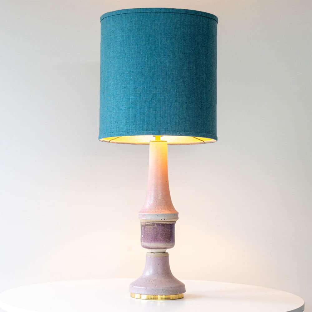 Large Lilac Ceramic Lamp, Custom Deep Teal Lampshade by R. Houben