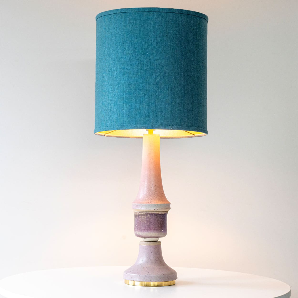 Large Lilac Ceramic Lamp, Custom Deep Teal Lampshade by R. Houben