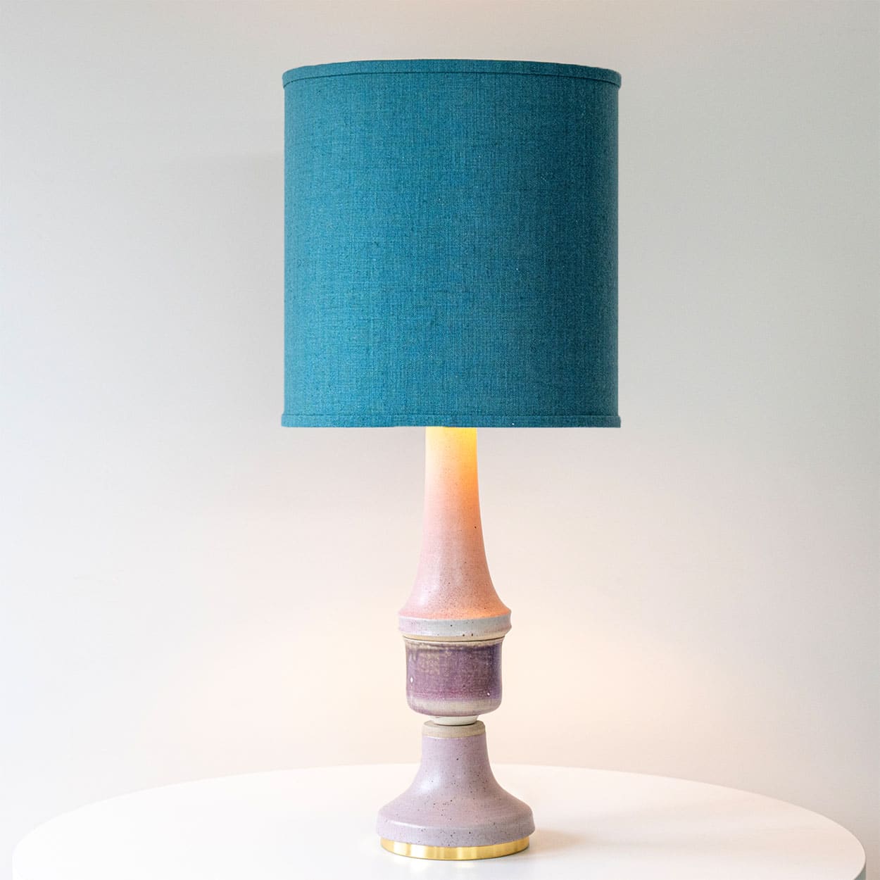 Large Lilac Ceramic Lamp, Custom Deep Teal Lampshade by R. Houben
