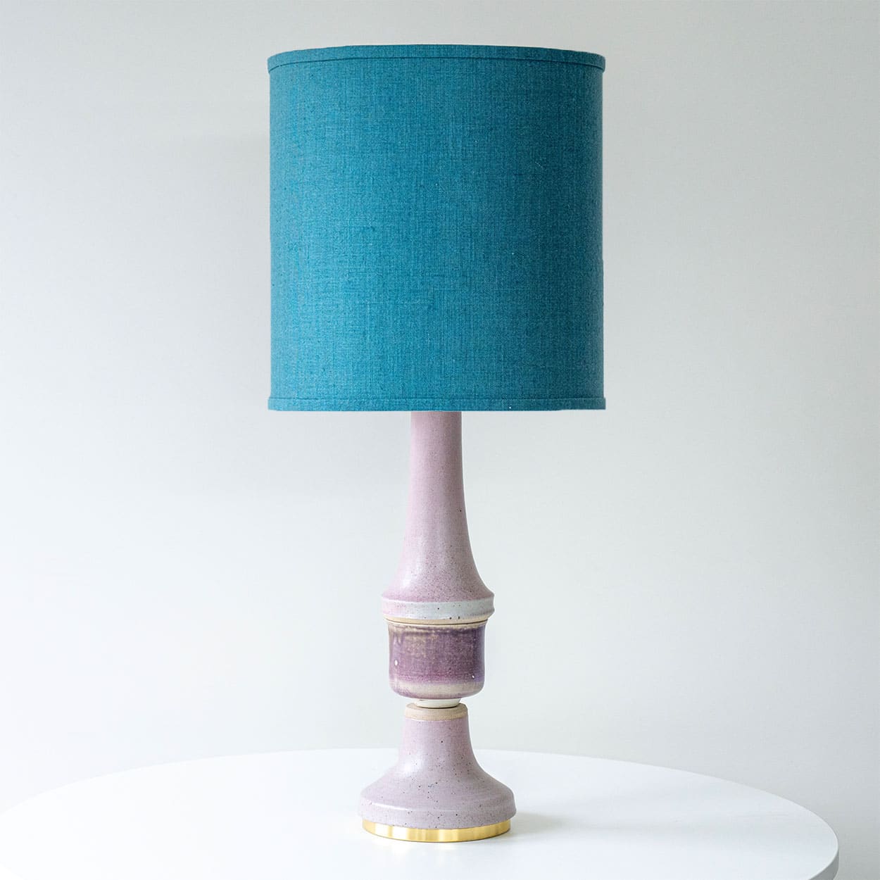Large Lilac Ceramic Lamp, Custom Deep Teal Lampshade by R. Houben