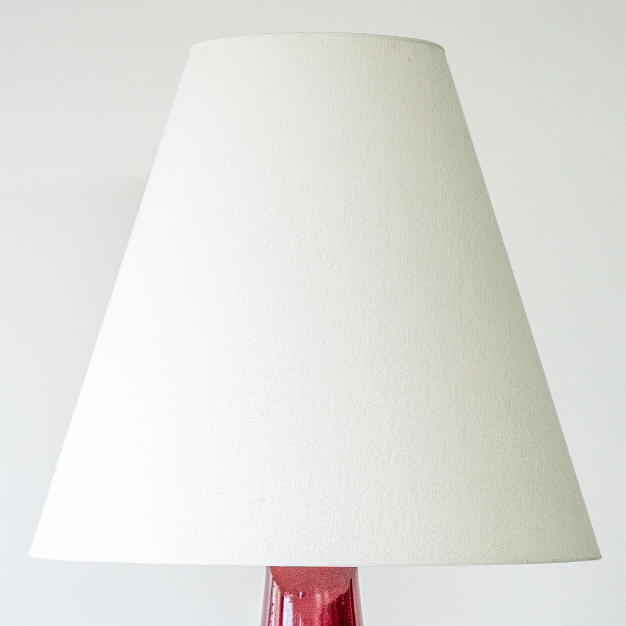 Cherry Red Sculptural Ceramic Lamp, Custom White Tapered Lampshade by R. Houben