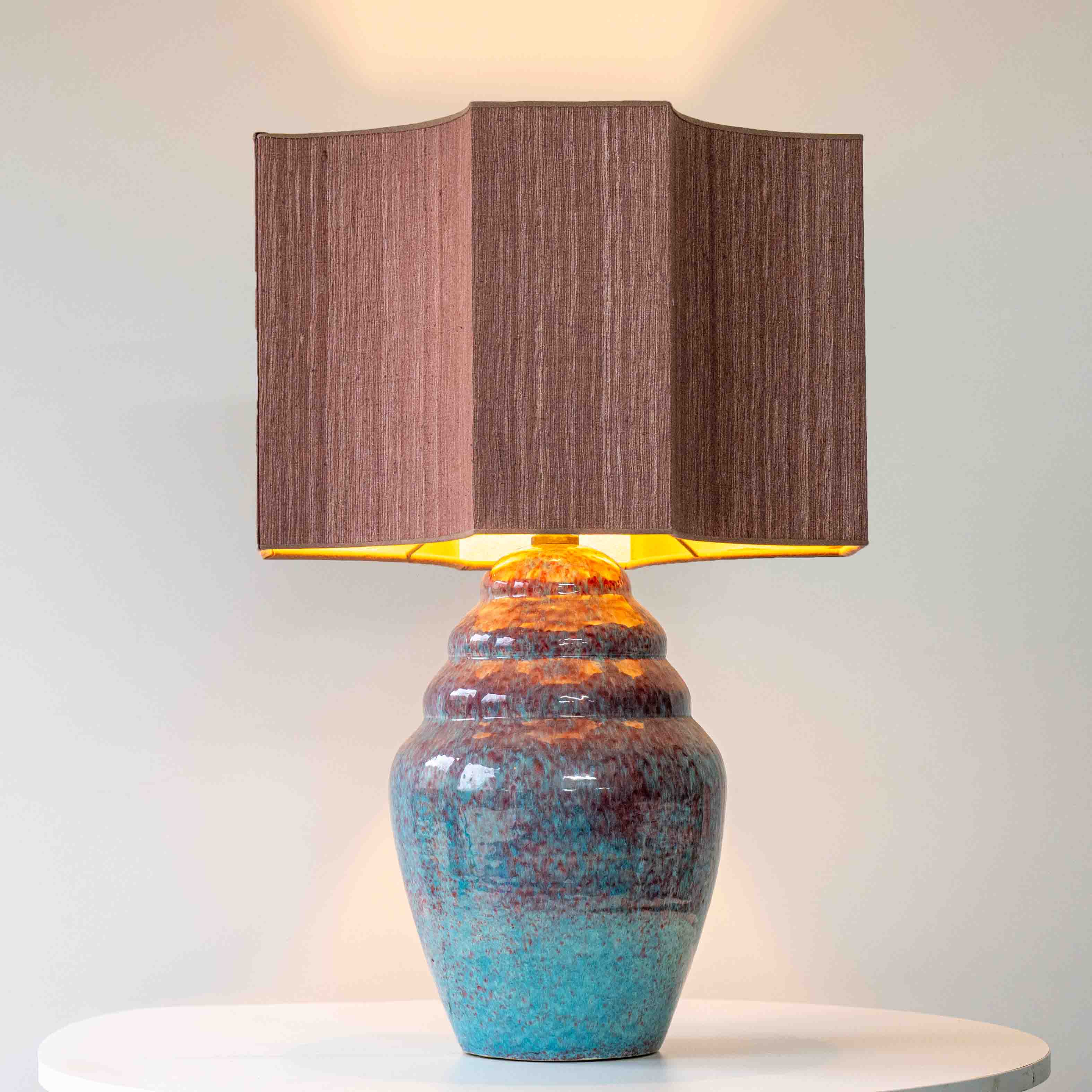 Speckled Multicolor Ceramic Lamp, Custom Dusty Pink Lampshade by R. Houben