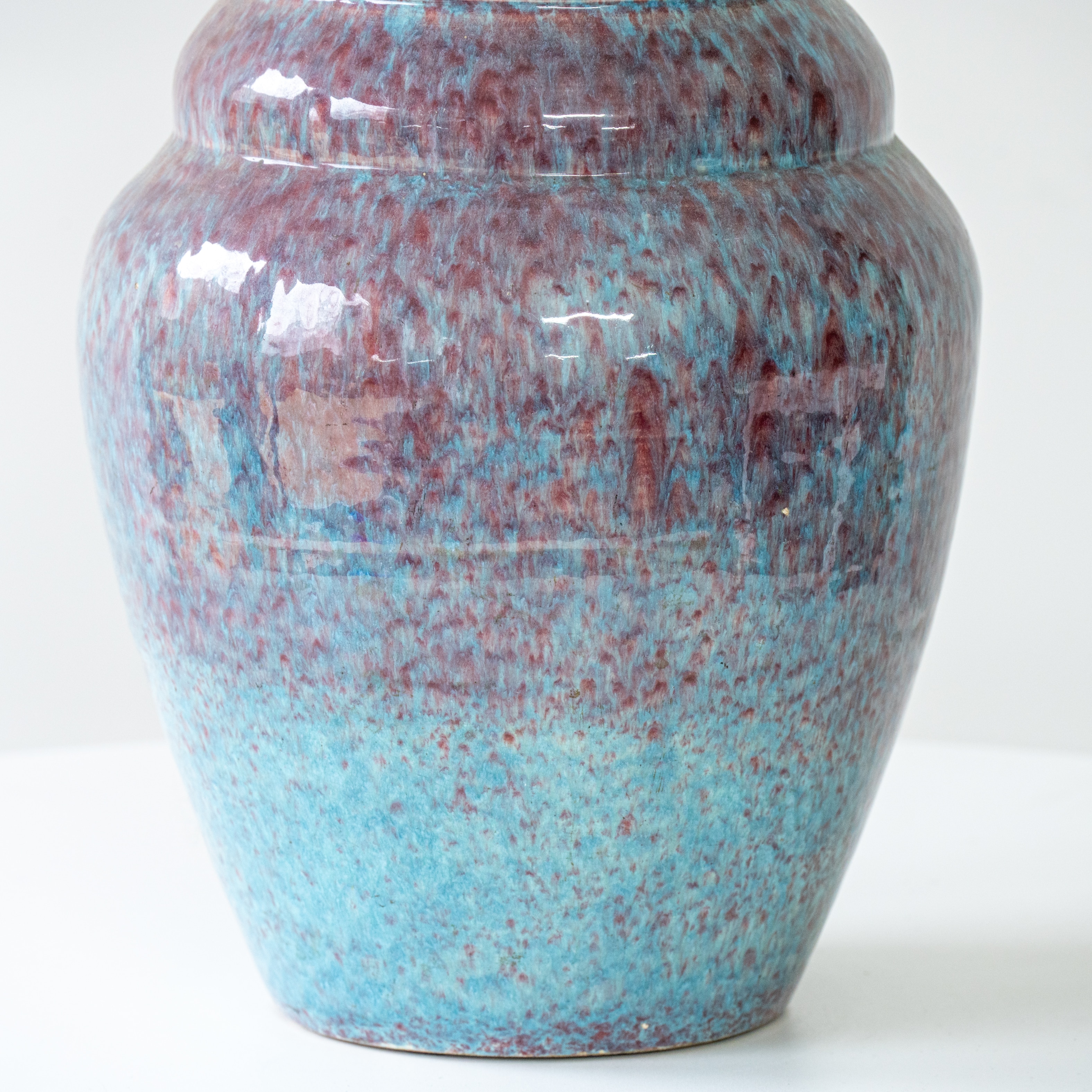 Speckled Multicolor Ceramic Lamp, Custom Dusty Pink Lampshade by R. Houben