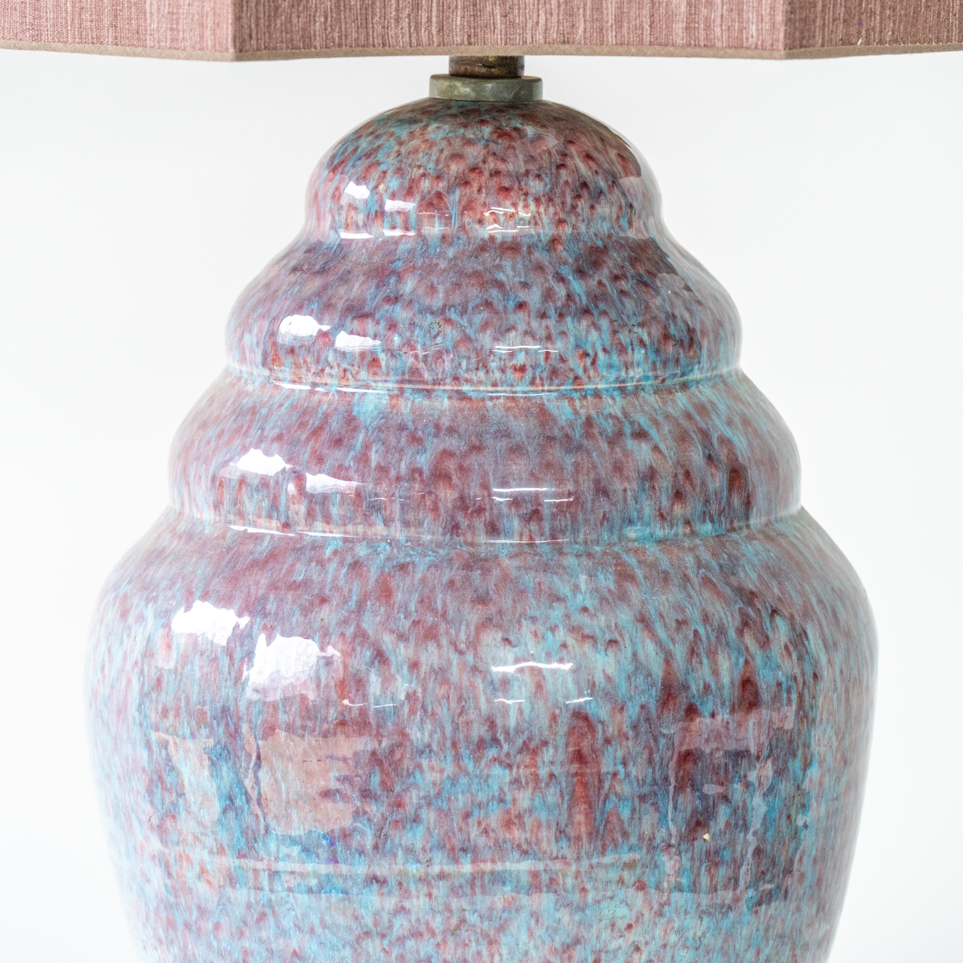 Speckled Multicolor Ceramic Lamp, Custom Dusty Pink Lampshade by R. Houben