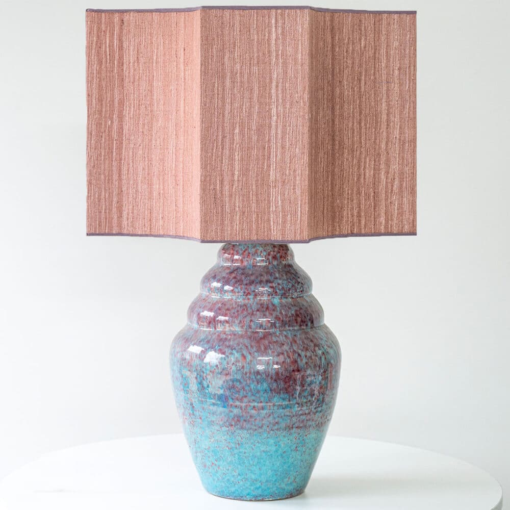Speckled Multicolor Ceramic Lamp, Custom Dusty Pink Lampshade by R. Houben