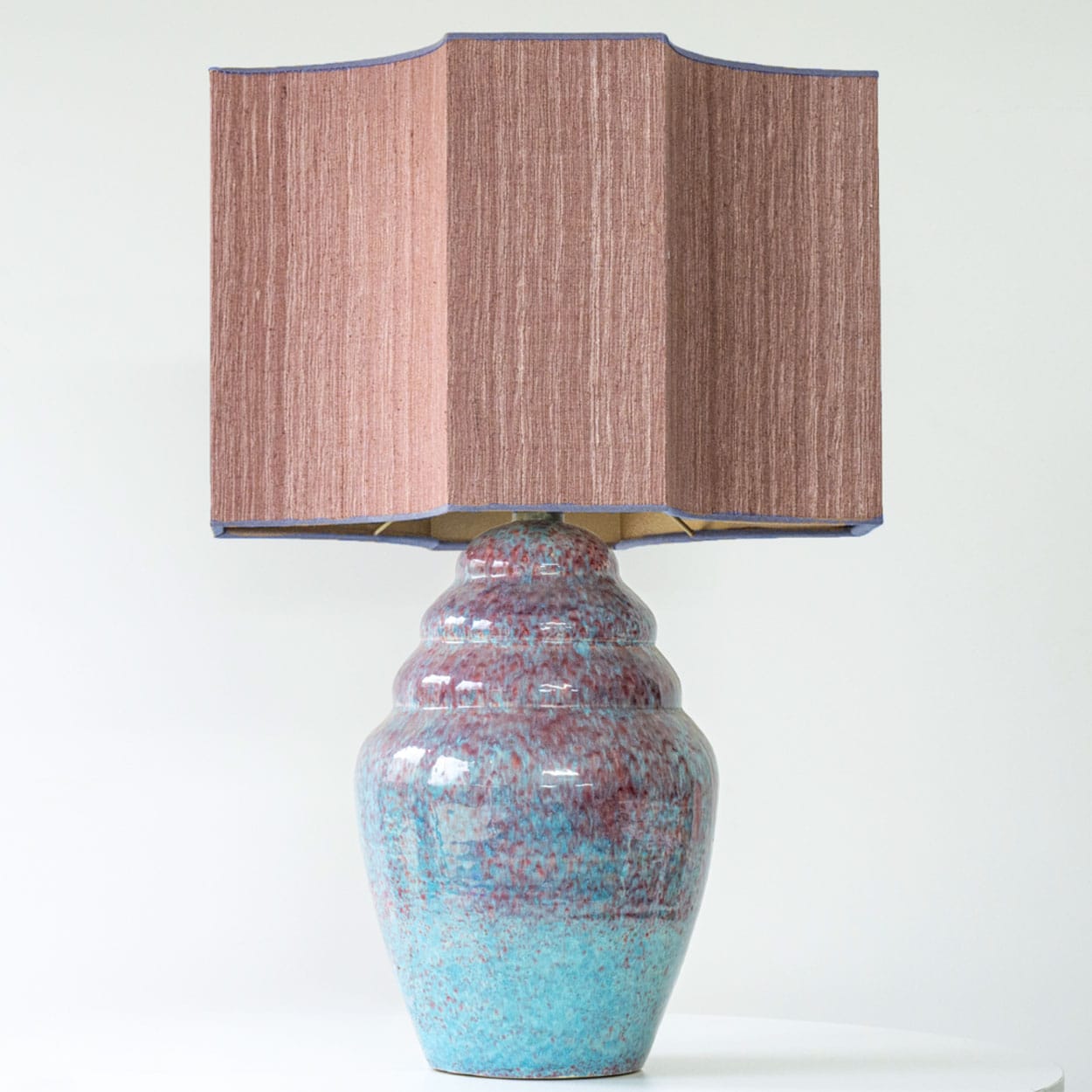 Speckled Multicolor Ceramic Lamp, Custom Dusty Pink Lampshade by R. Houben