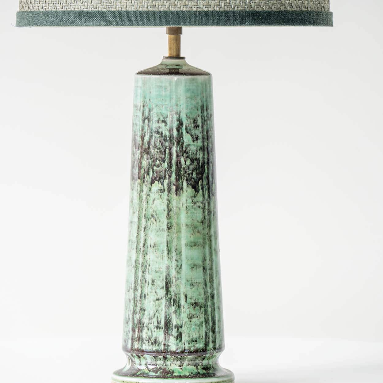 Conical Green Ceramic Table Lamp Berndt Friberg, Custom Lampshade by R. Houben