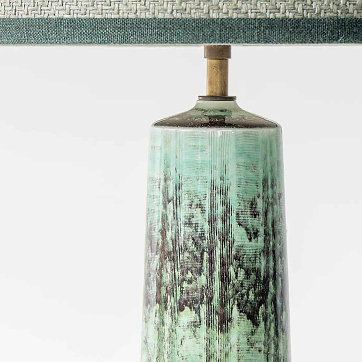 Conical Green Ceramic Table Lamp Berndt Friberg, Custom Lampshade by R. Houben