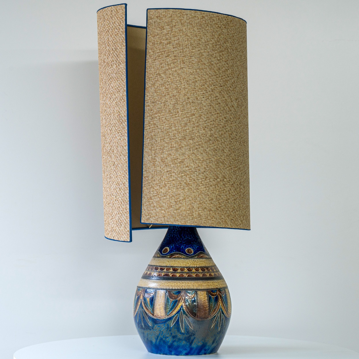Hanne Blue and Brown Ceramic Lamp, Custom Lampshade by R. Houben
