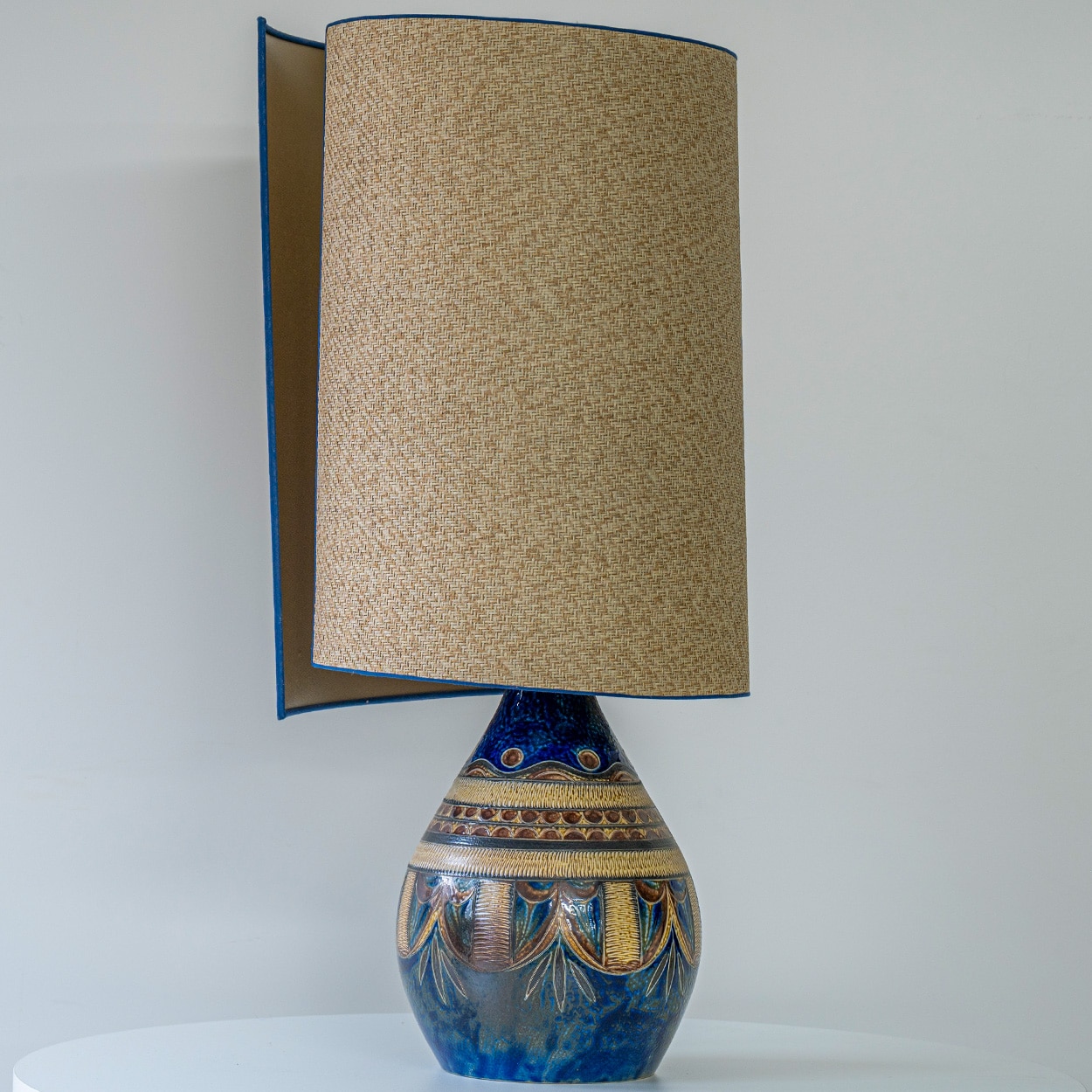 Hanne Blue and Brown Ceramic Lamp, Custom Lampshade by R. Houben