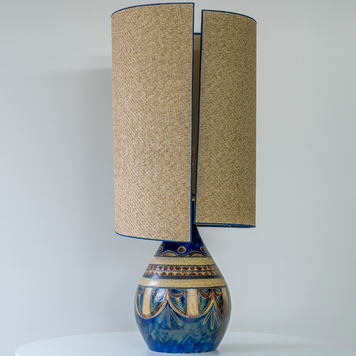 Hanne Blue and Brown Ceramic Lamp, Custom Lampshade by R. Houben