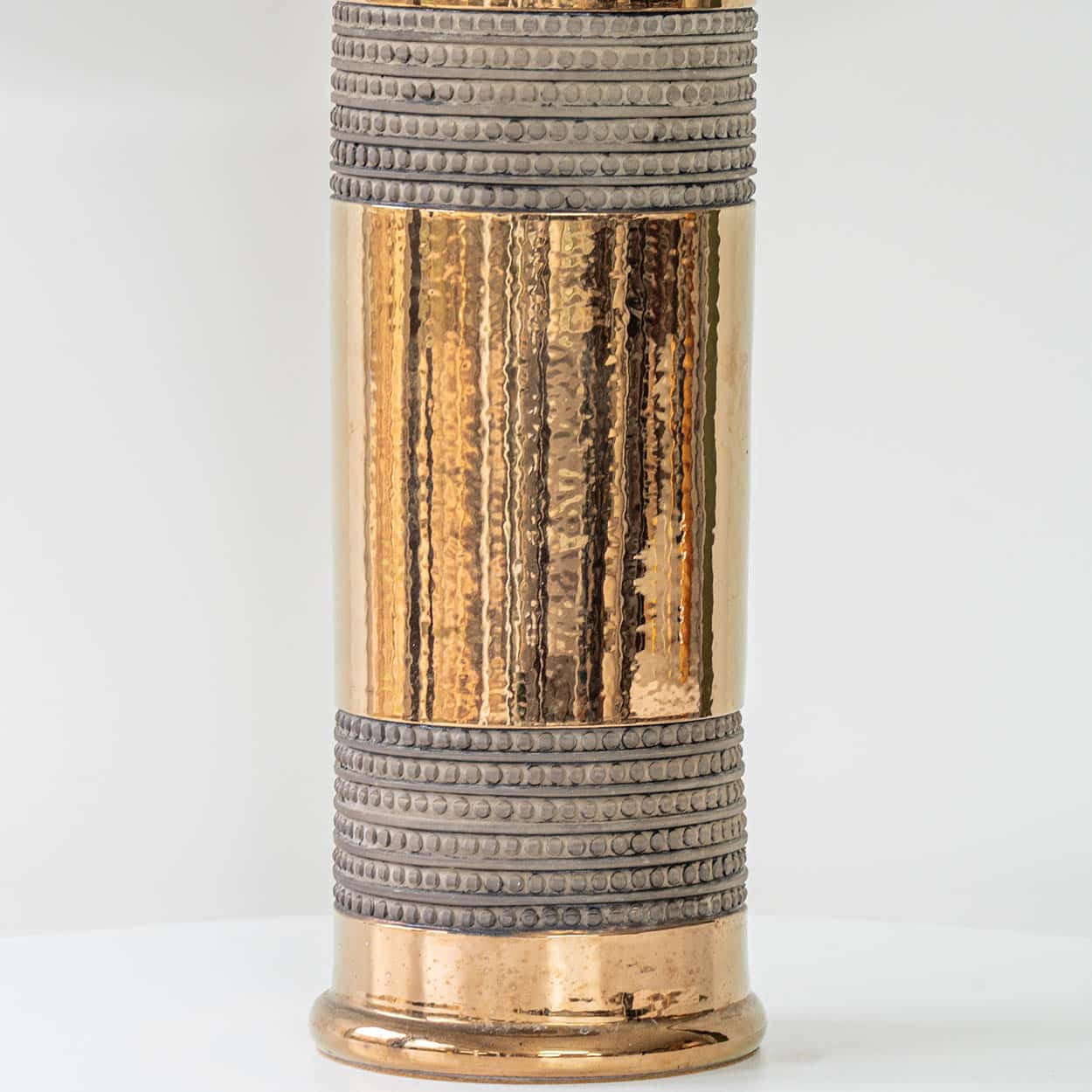 Bitossi Gold Ceramic Lamp, Custom Brown Lampshade by R. Houben