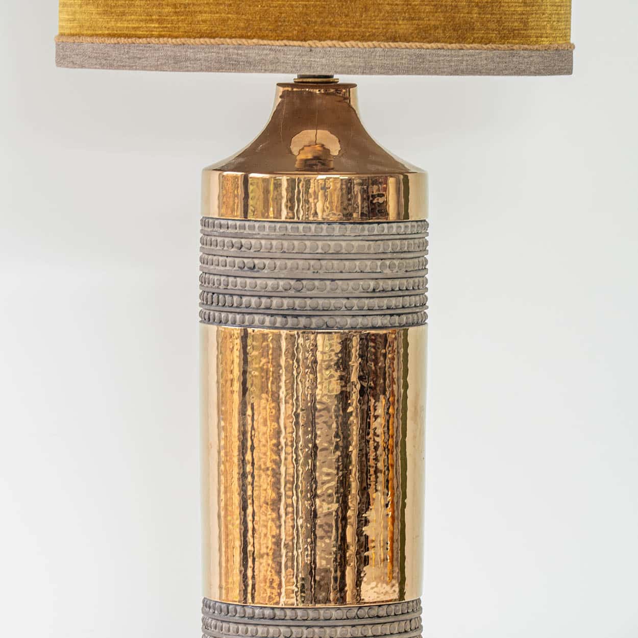 Bitossi Gold Ceramic Lamp, Custom Brown Lampshade by R. Houben