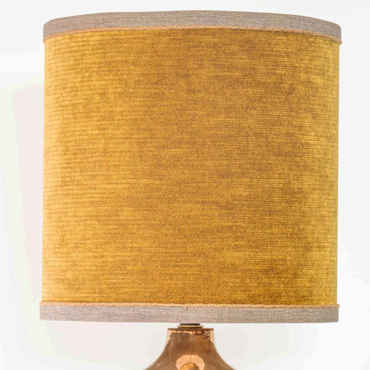 Bitossi Gold Ceramic Lamp, Custom Brown Lampshade by R. Houben