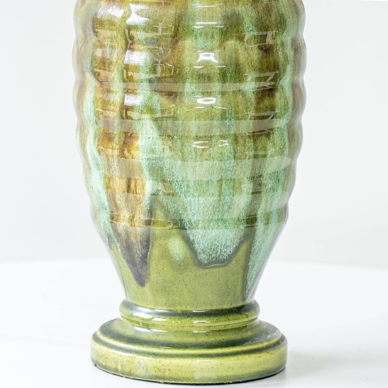 Green Ceramic Curved Lamp, Custom Made Green Orange White Lampshade by R. Houben