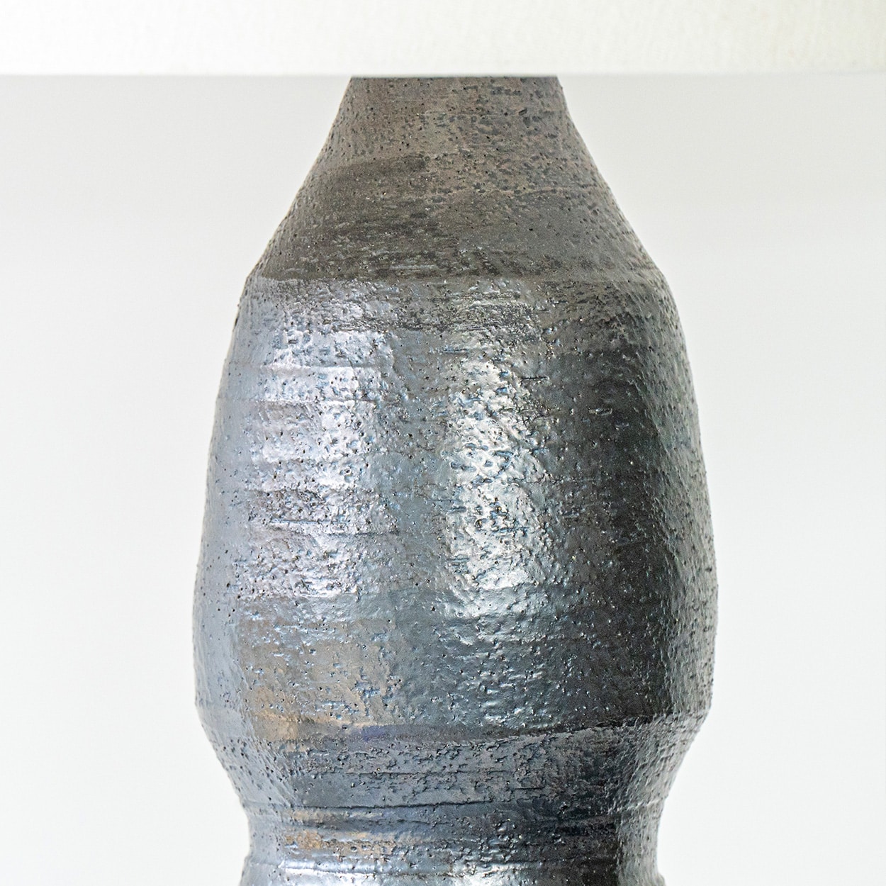 Georges Pelletier Baluster Dark Ceramic Lamp, Custom Silk Lampshade by R. Houben