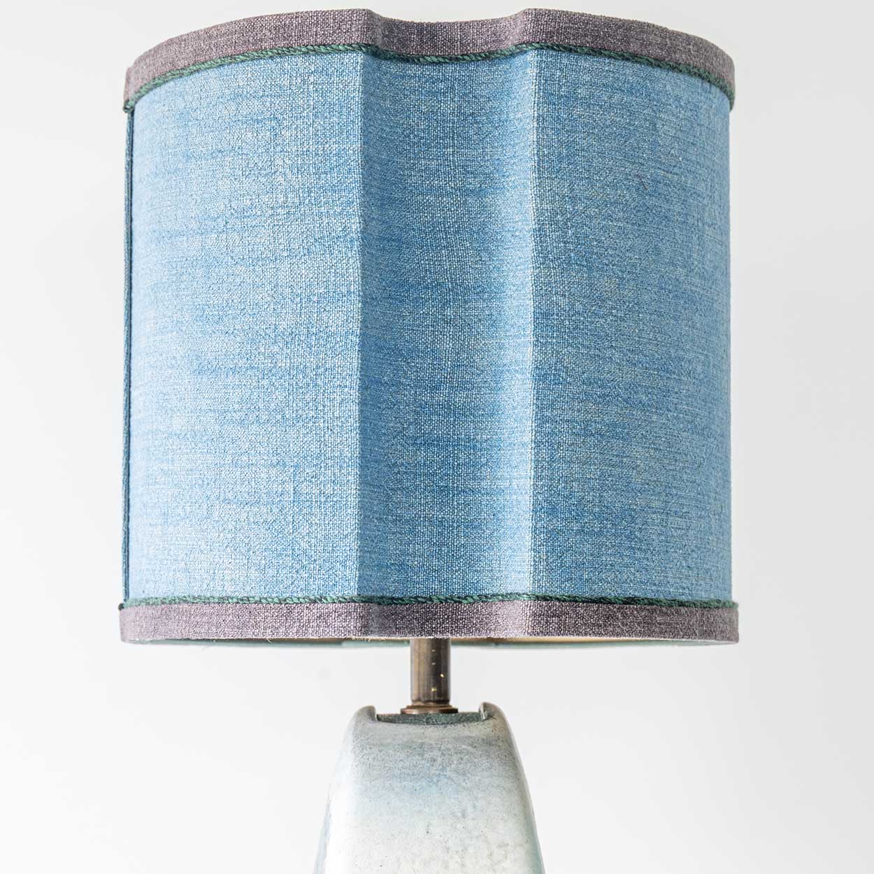 Large Blue Teal Glazed Ceramic Lamp, Custom Made Blue Lampshade by R. Houben