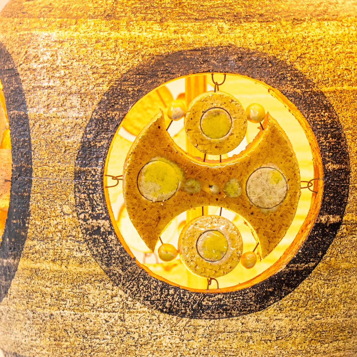 XL Pelletier Brown Warm Tones Ceramic Lamp, Custom Silk Lampshade by R. Houben