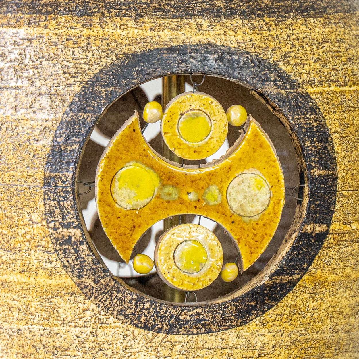 XL Pelletier Brown Warm Tones Ceramic Lamp, Custom Silk Lampshade by R. Houben