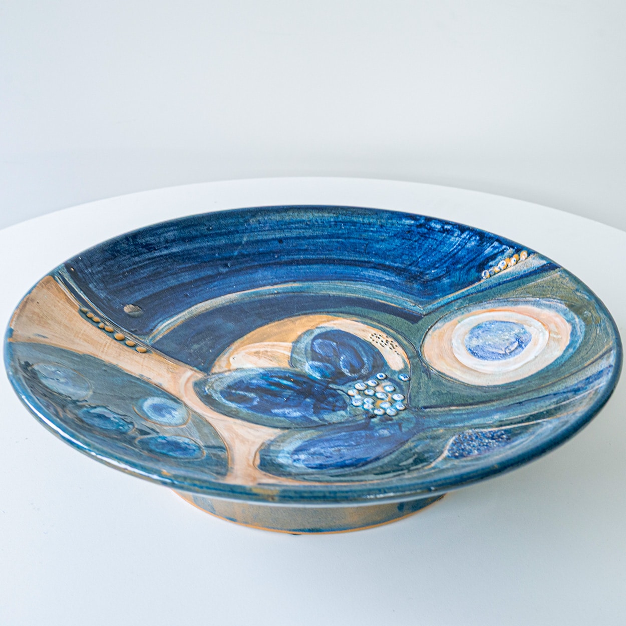 Hanne Blue and Brown Ceramic Lamp, Custom Lampshade by R. Houben