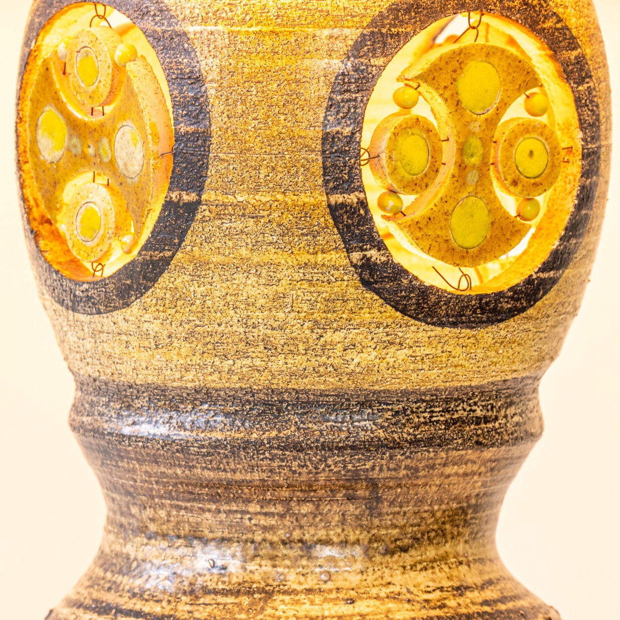 XL Pelletier Brown Warm Tones Ceramic Lamp, Custom Silk Lampshade by R. Houben