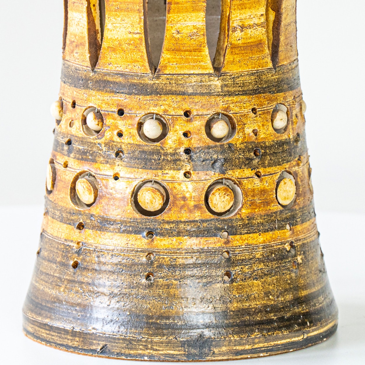 Georges Pelletier Brown Gold Ceramic Lamp, Custom Silk Lampshade by R. Houben