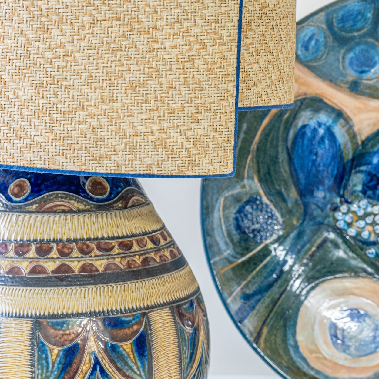 Hanne Blue and Brown Ceramic Lamp, Custom Lampshade by R. Houben