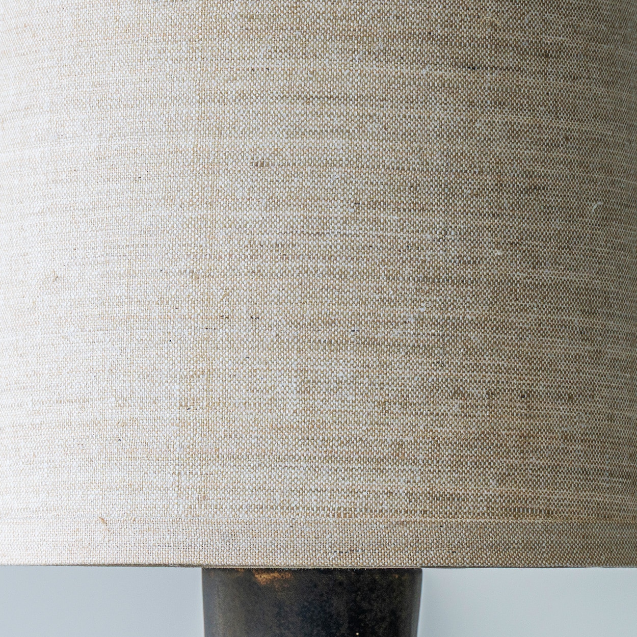 Sculptural Wide Disc Ceramic Lamp, Neutral Custom Lampshade by R. Houben