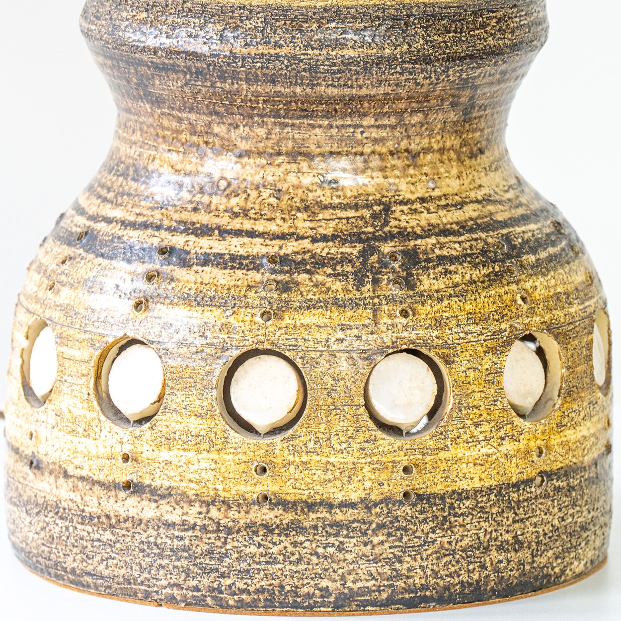 XL Pelletier Brown Warm Tones Ceramic Lamp, Custom Silk Lampshade by R. Houben