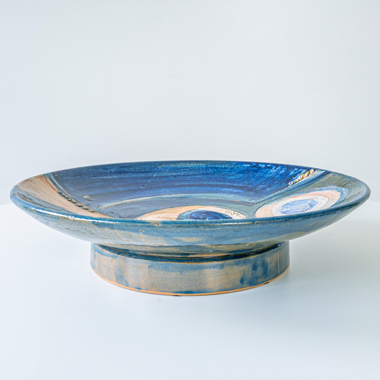 Hanne Blue and Brown Ceramic Lamp, Custom Lampshade by R. Houben