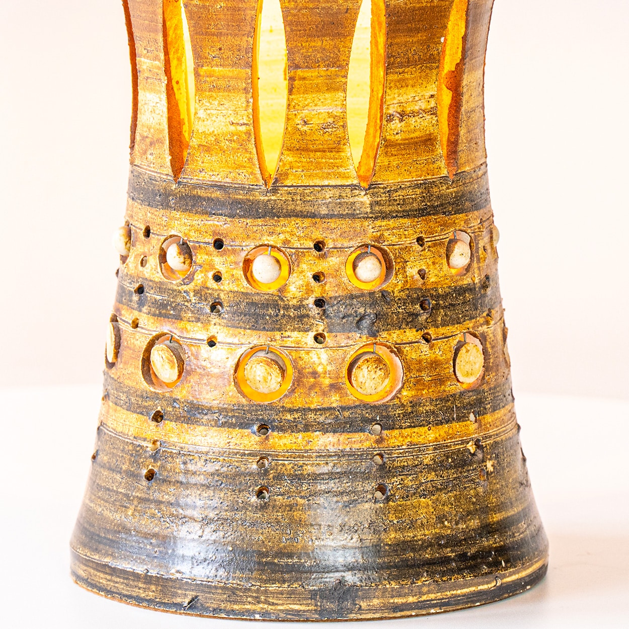 Georges Pelletier Brown Gold Ceramic Lamp, Custom Silk Lampshade by R. Houben