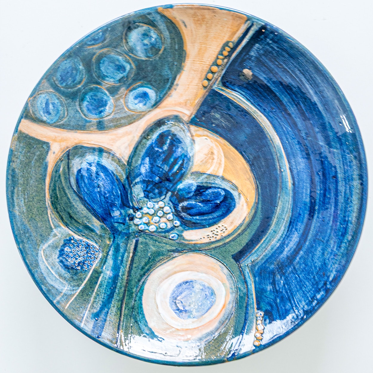 Hanne Blue and Brown Ceramic Lamp, Custom Lampshade by R. Houben