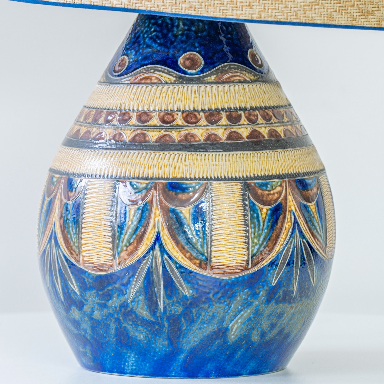 Hanne Blue and Brown Ceramic Lamp, Custom Lampshade by R. Houben