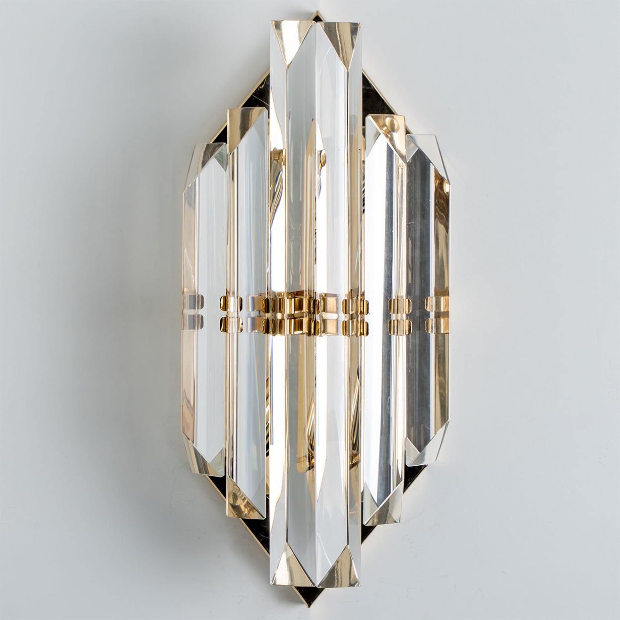 Pair of Clear Glass Brass Wall Sconces by Venini, Italy