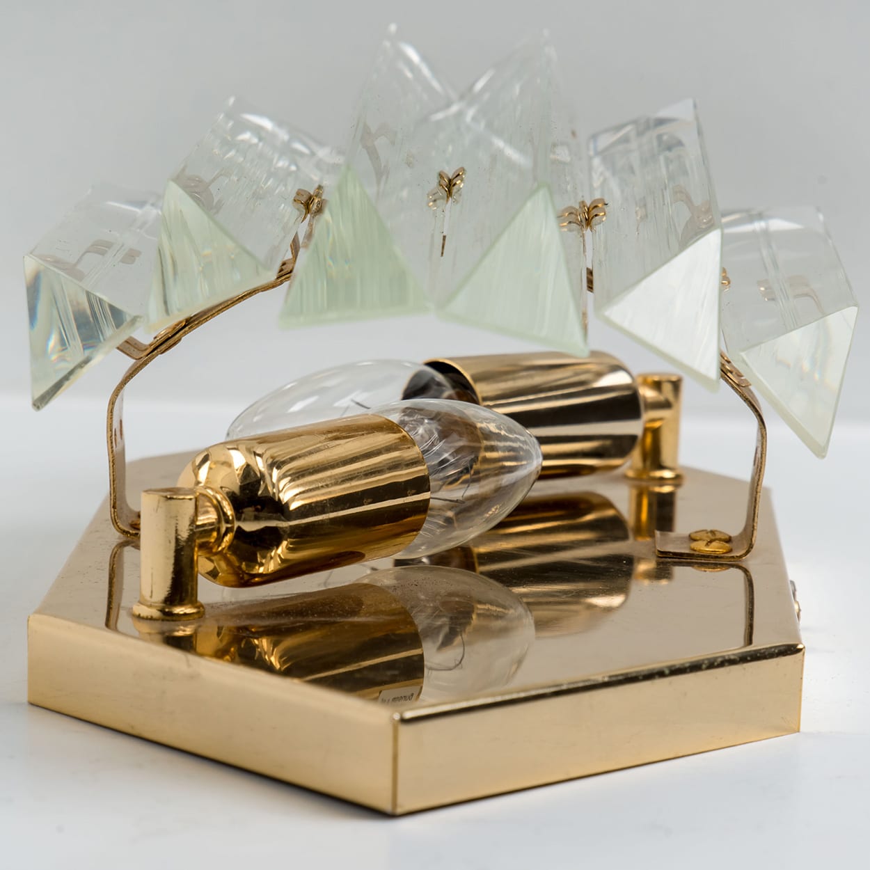 Pair of Clear Glass Brass Wall Sconces by Venini, Italy