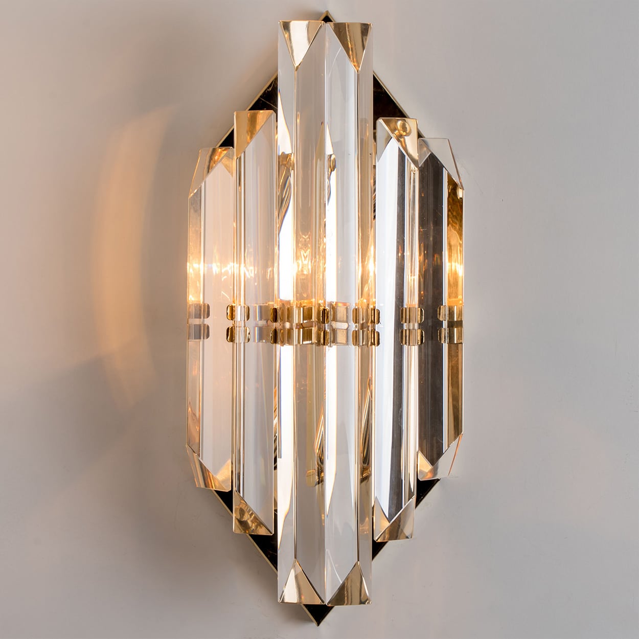 Pair of Clear Glass Brass Wall Sconces by Venini, Italy