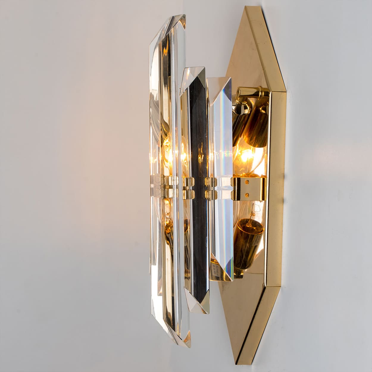 Pair of Clear Glass Brass Wall Sconces by Venini, Italy