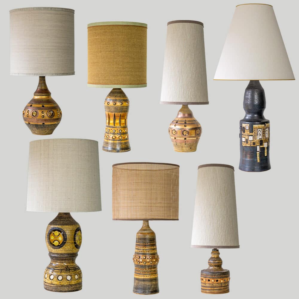 1 of the 7 Georges Pelletier Ceramic Lamps, Custom Silk Shades by R. Houben