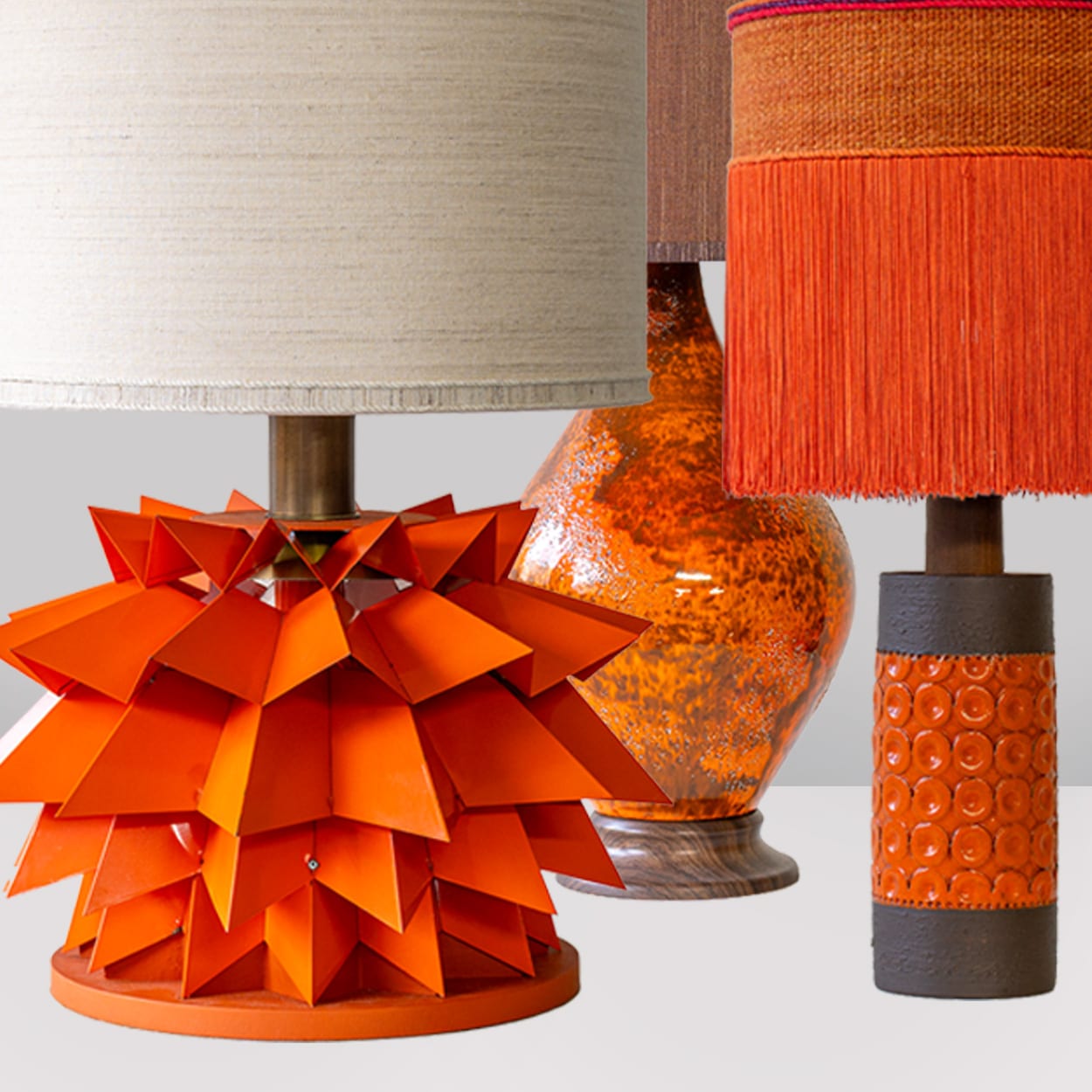 1 of the 2 Bitossi Orange Brown Ceramic Table Lamps, Orange Shade by R. Houben