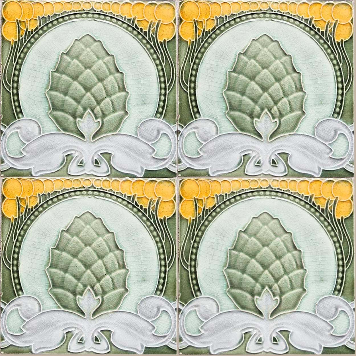 1 of the 33 Pinecones Antique Tiles, Societe Morialme circa 1920, Belgium