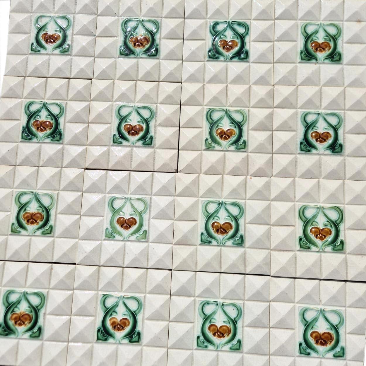 1 of the 60 Cream White Corners Art Deco Middle Glazed Tiles by Societe Morialme