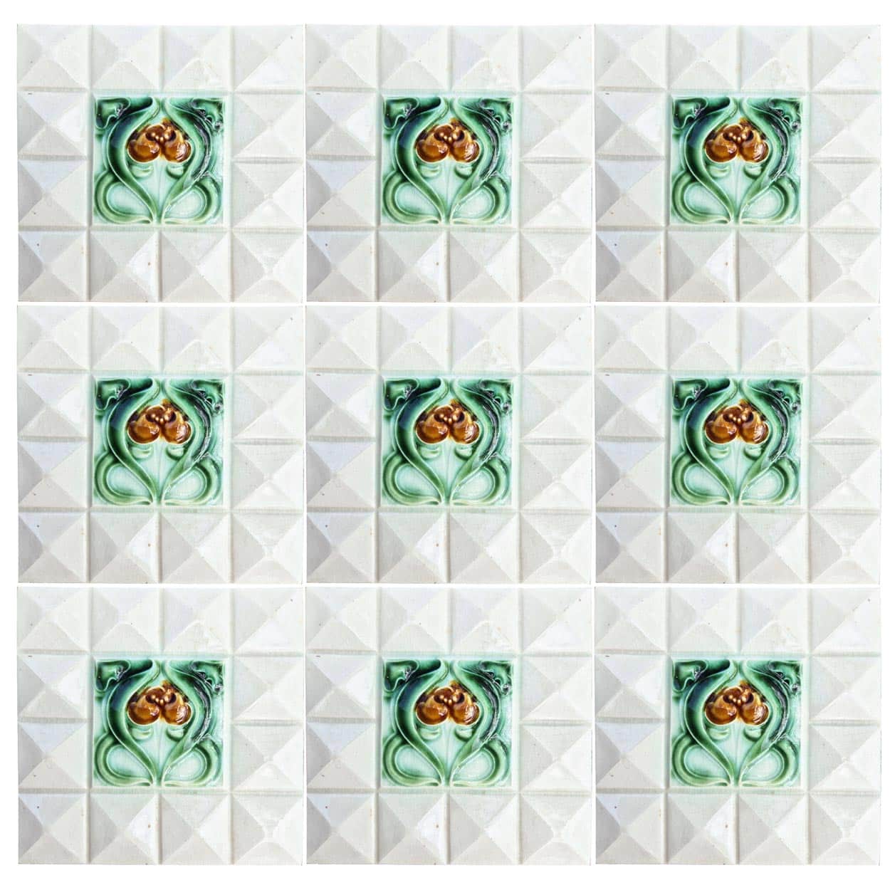 1 of the 60 Cream White Corners Art Deco Middle Glazed Tiles by Societe Morialme